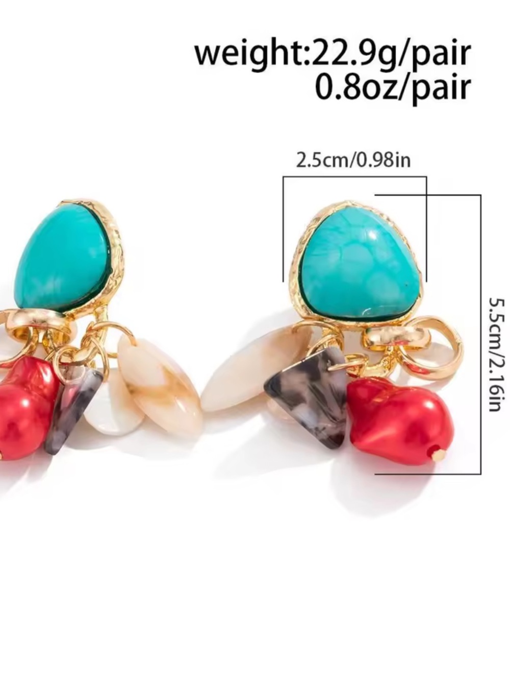 Anthropologie Gold-Tone Earrings with Turquoise, Red and Cream Accents - Picture 3 of 5